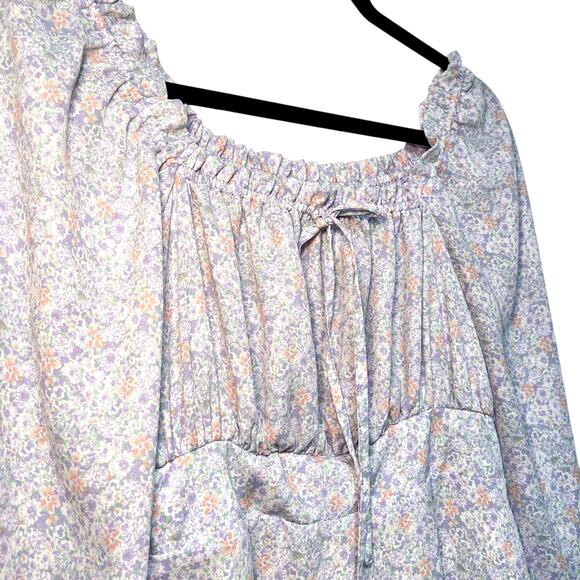 GU Lilac Floral Smocked Waist Long Sleeve Midi Dress M - Picture 3 of 8